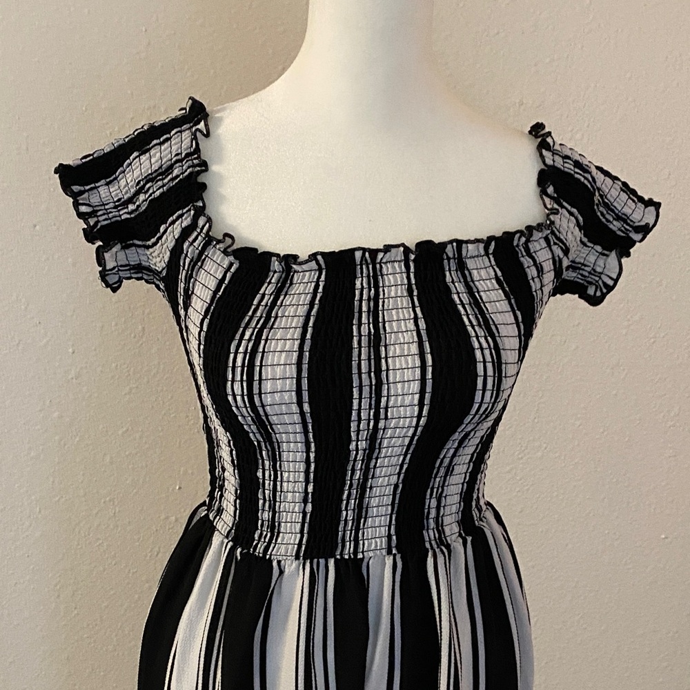 Black and White Striped Off-Shoulder Jumpsuit